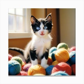 Kitten In A Pile Of Yarn Canvas Print