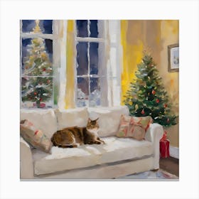 Cat on a sofa on a Christmas Eve Canvas Print