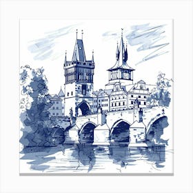 A Prague With Charles Bridge Hand Drawn Sketch I 1720467835 3 Canvas Print