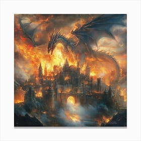 Dragon On Fire Art Canvas Print