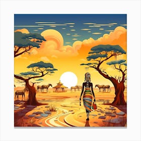 African Woman Walking In The Desert Canvas Print