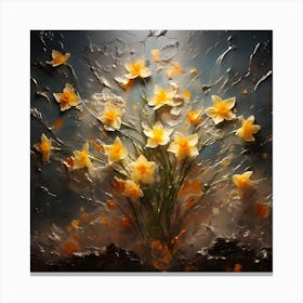 Daffodils Waving Stem Pointed Leaves Yellow Flashes Brown 10 Canvas Print