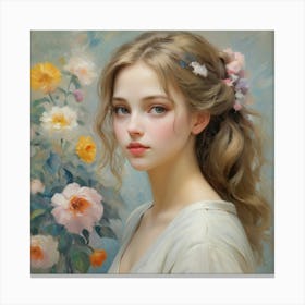 Girl With Flowers Art Print Canvas Print