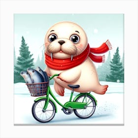 Seal On A Bicycle 2 Canvas Print