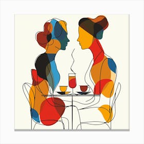 Two Women At A Table - Minimal line art, city wall art, colorful wall art, home decor, minimal art, modern wall art, wall art, wall decoration, wall print colourful wall art, decor wall art, digital art, digital art download, interior wall art, downloadable art, eclectic wall, fantasy wall art, home decoration, home decor wall, printable art, printable wall art, wall art prints, artistic expression, contemporary, modern art print, Canvas Print