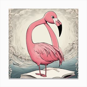 Flamingo On Book Canvas Print