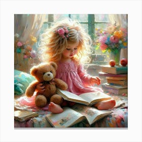 Little Girl Reading A Book 6 Canvas Print