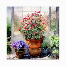 Watercolor Greenhouse Flowers 1 Canvas Print