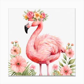 Floral Baby Flamingo Nursery Illustration (21) Canvas Print