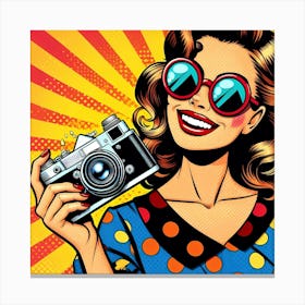 Pop Retro Girl With Camera Canvas Print