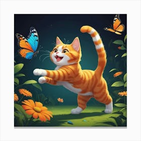 Cat Playing With Butterflies 1 Canvas Print