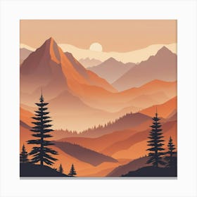 Misty mountains background in orange tone 40 Canvas Print