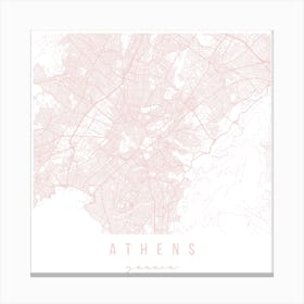 Athens Greece Light Pink Minimal Street Map Square Canvas Print