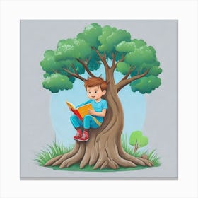 Boy Reading In The Tree Canvas Print