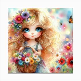 Little Girl With Flowers 7 Canvas Print