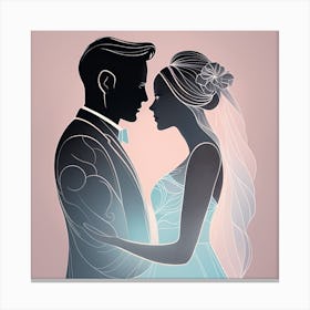 Silhouette Of Bride And Groom Canvas Print