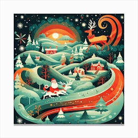 Santa And Reindeer Canvas Print