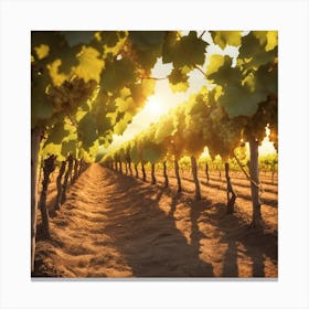 Rows Of Grapevines Bathed In Sunlight Canvas Print
