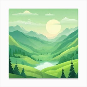 Misty mountains background in green tone 209 Canvas Print