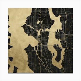 Seattle Gold And Black Street Map Canvas Print
