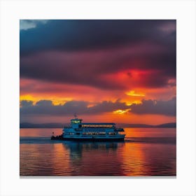 Ferry Boat At Sunset Canvas Print