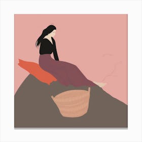 Woman Sitting On A Hill Canvas Print