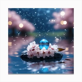 Sparkling Lights, Water Droplets and Cherry Tree Blossom Canvas Print