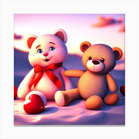 Teddy Bears And Hearts Canvas Print