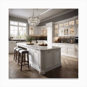 White Kitchen With Chandelier Canvas Print