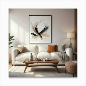 Modern Living Room With White Couch, Coffee Table, And Artwork Canvas Print