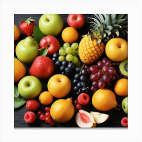 Variety Of Fruits On A Black Background Canvas Print