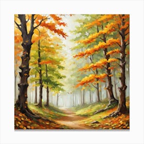 Forest In Autumn In Minimalist Style Square Composition 68 Canvas Print