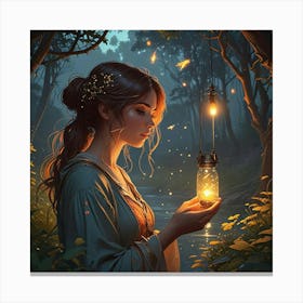 Fairytale Girl Holding A Lantern Canvas Print