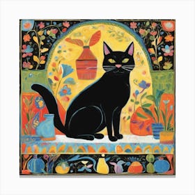 Black Cat In The Window Canvas Print