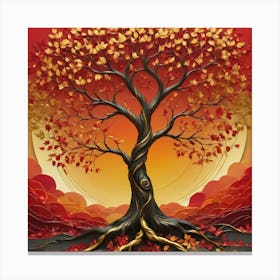 solid color gradient tree with golden leaves and twisted and intertwined branches 3D oil painting 6 Canvas Print