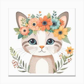 Floral Baby Cat Nursery Illustration (30) Canvas Print