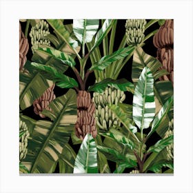 Banano Leaves Dark Pattern Canvas Print