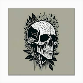 Skull With Leaves Canvas Print