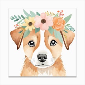 Floral Baby Dog Nursery Illustration (4) Canvas Print