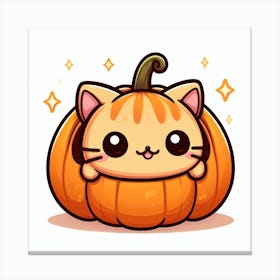 Cute Kawaii Pumpkin Cartoon Anime Cat Kitty Canvas Print