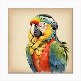 Parrot With Headphones 2 Canvas Print