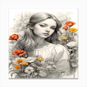 Girl In Flowers Canvas Print