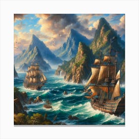 Pirate Ships In The Ocean79 Canvas Print