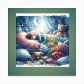 Teddy Bears In Bed Canvas Print