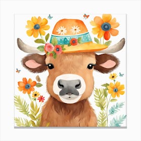 Floral Baby Bison Nursery Illustration (5) Canvas Print