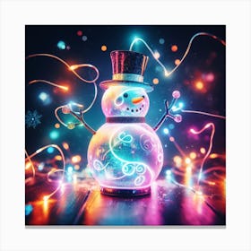 Snowman With Lights Canvas Print