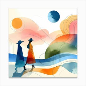 Two Women Walking In The Sun Canvas Print