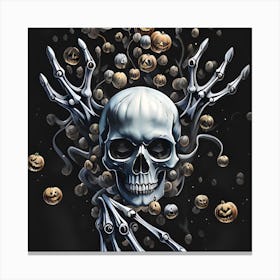 Skull With Pumpkins Canvas Print