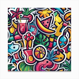 Seamless Pattern With Colorful Stickers Canvas Print