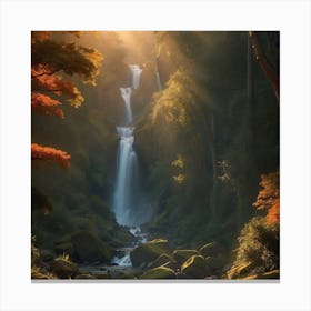 Waterfall In Autumn Canvas Print